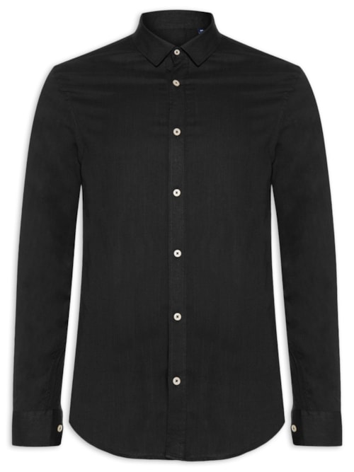 Camisa Masculina Manga Longa Como - Preto Camisa Masculina Manga Longa Como - Preto