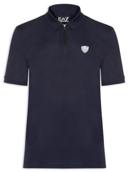 Pólo Masculina Com Zíper Logo Escudo - Azul Pólo Masculina Com Zíper Logo Escudo - Azul
