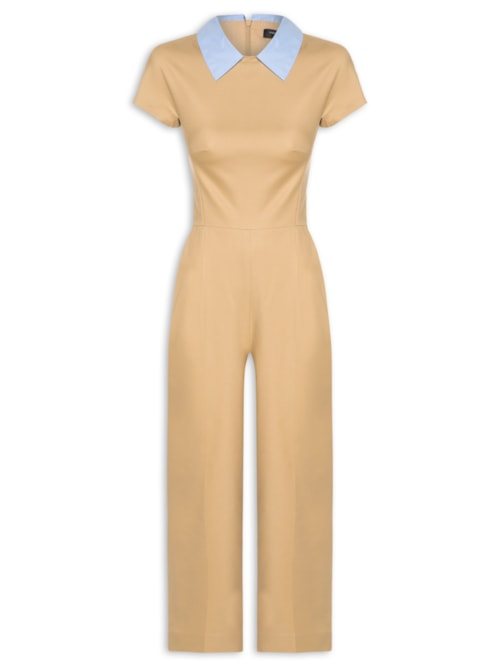 Macacão Feminino Fianco Gola Pregas - Bege Macacão Feminino Fianco Gola Pregas - Bege