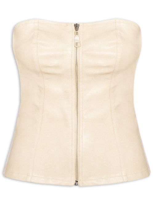 Blusa Feminina Corset de PU com Zíper - Bege