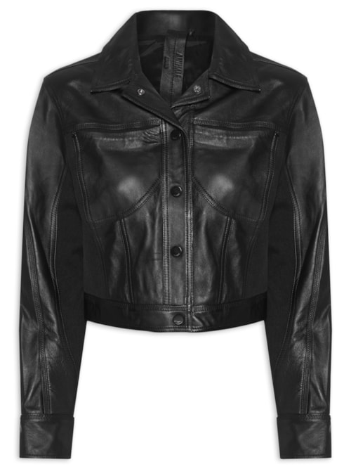 Jaqueta Feminina De Couro Mix Jeans - Preto