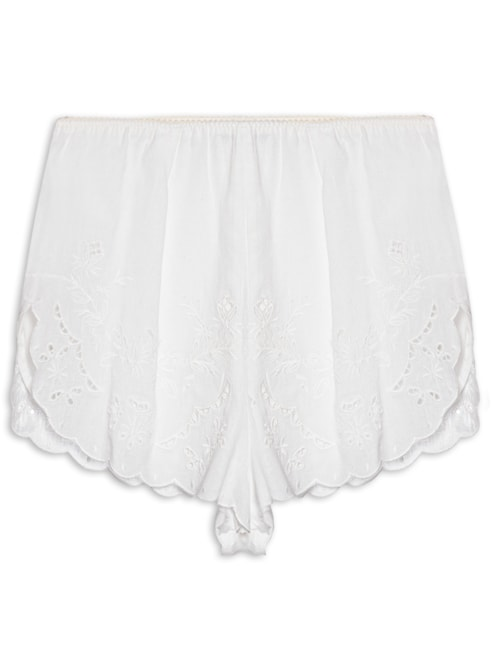 Short Feminino Com Linho Bordado - Branco