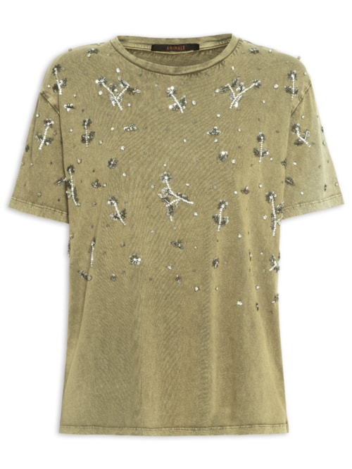 T-shirt Feminina Bordada Flores - Verde T-shirt Feminina Bordada Flores - Verde