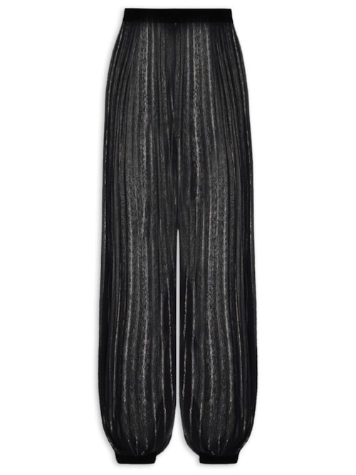 Calça Cropped Lurex Detalhe Veludo Feminina Preto