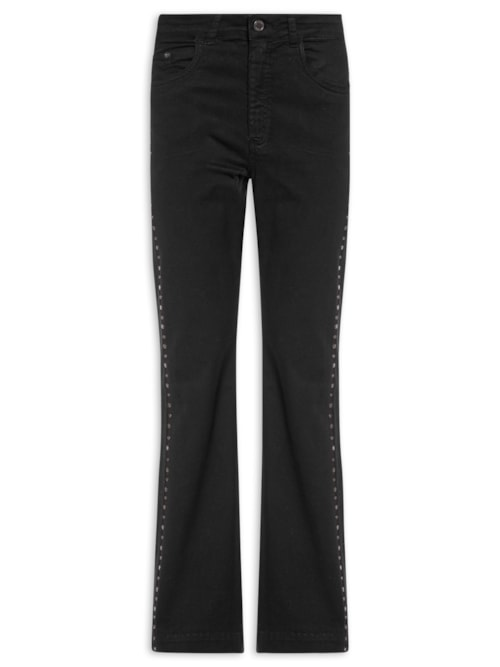 Calça Feminina Sarja Flare Lateral Tachas - Preto