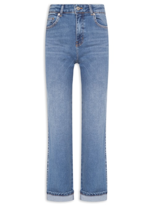 Calça Feminina Jeans Slim Barra Virada - Azul