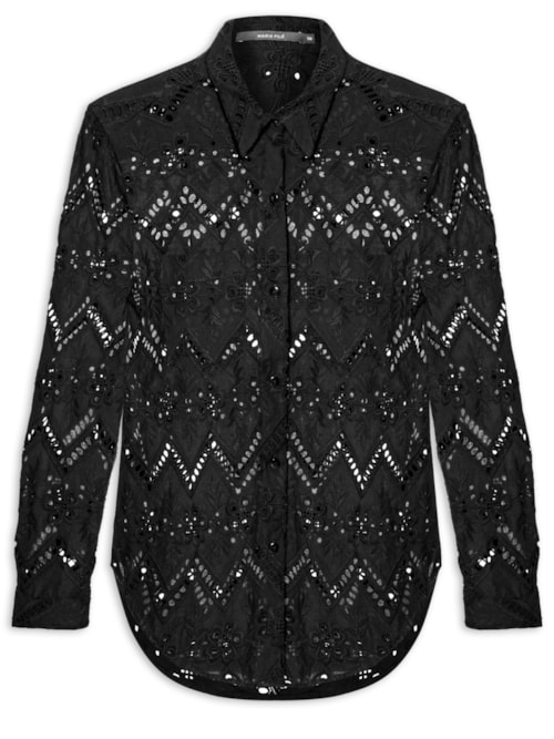 Camisa Feminina Bordado Gale - Preto Camisa Feminina Bordado Gale - Preto