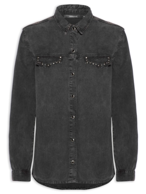 Camisa Feminina Sarja Tachinhas - Preto Camisa Feminina Sarja Tachinhas - Preto