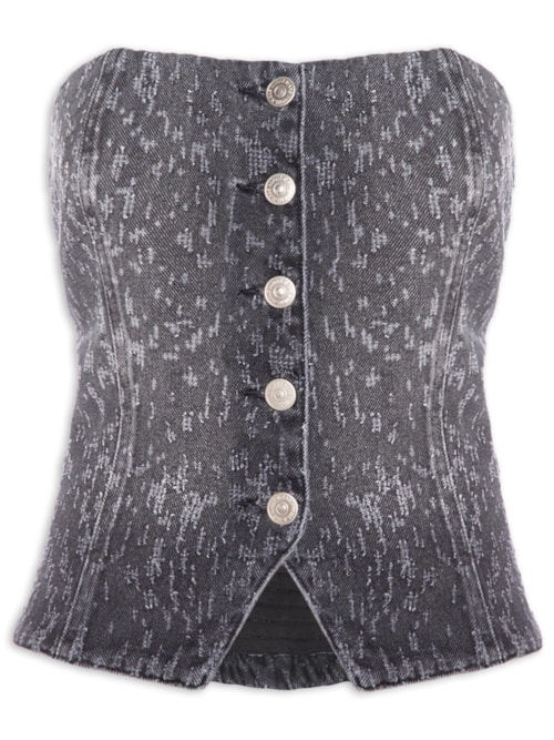Top Jeans Decote Reto - Preto Top Jeans Decote Reto - Preto