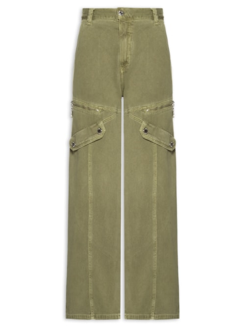 Calça Feminina Wide Leg Zíper E Lapela - Verde