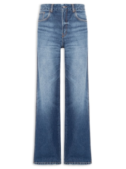 Calça Jeans Feminina Wide Leg Barra Desfiada - Azul