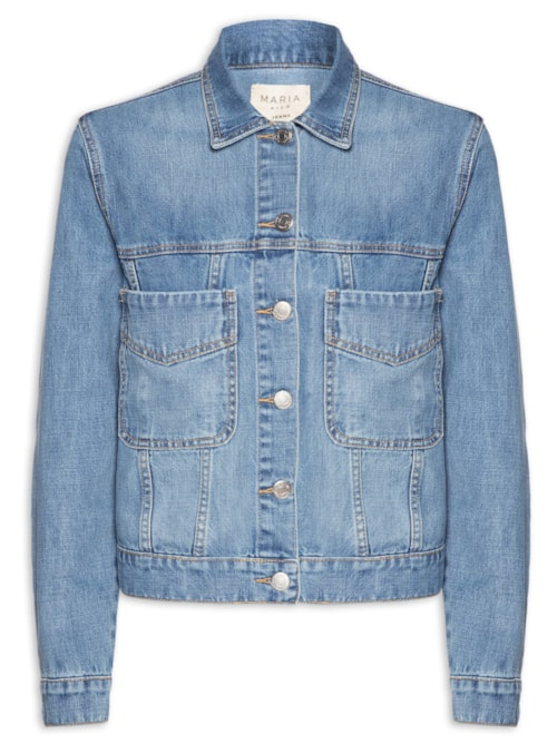 Jaqueta Feminina Jeans Gola Bordada - Azul