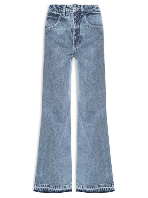 Calça Jeans Bolsos Folk Feminina Azul