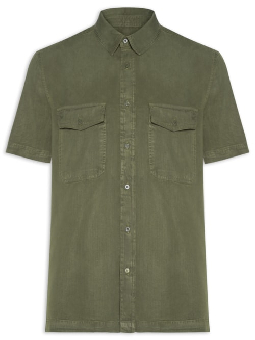 Camisa Masculina Manga Curta Used Utility Verde Camisa Masculina Manga Curta Used Utility Verde