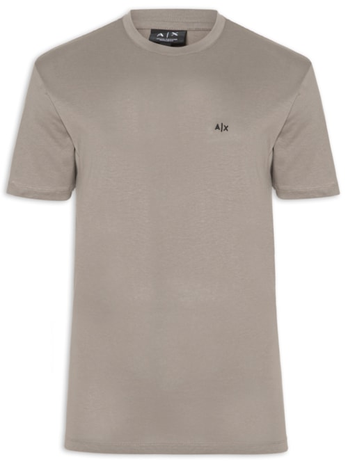 Camiseta Masculina Manga Curta AX Mini Bordado - Bege Camiseta Masculina Manga Curta AX Mini Bordado - Bege