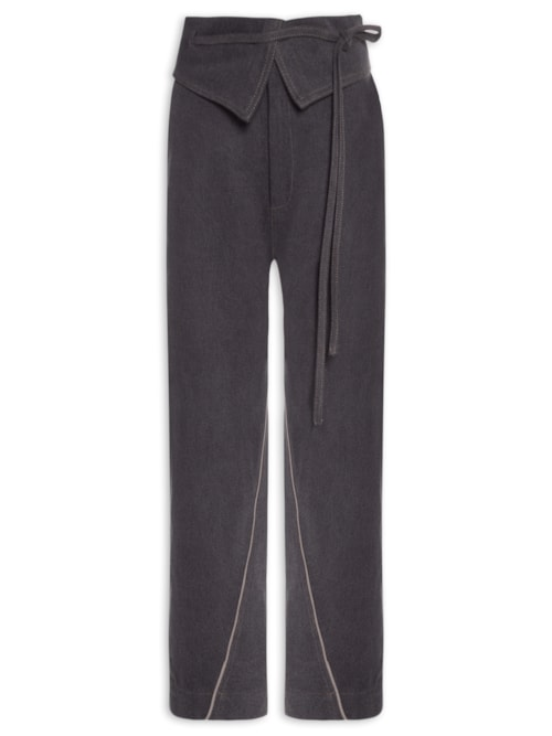 Calça Feminina Jeans Com Couro - Cinza