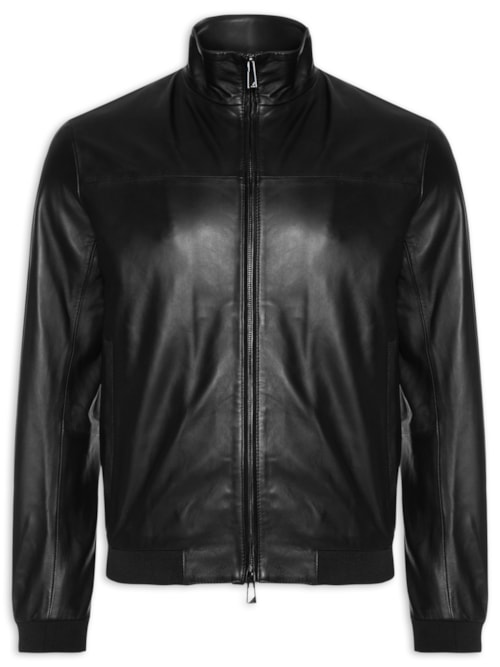 Jaqueta Masculina Bomber Couro Nappa Preto Jaqueta Masculina Bomber Couro Nappa Preto