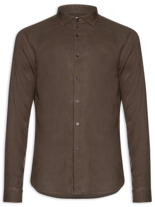 Camisa Masculina Linho Puro Tinturado Marrom Camisa Masculina Linho Puro Tinturado Marrom