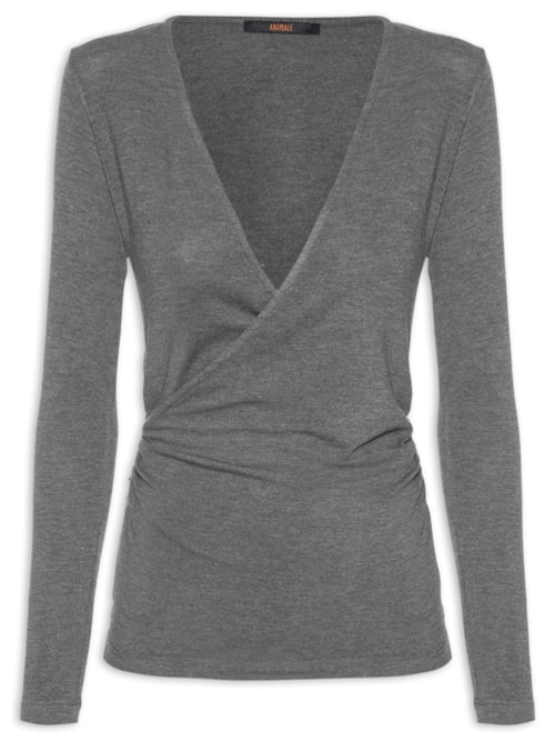 Blusa Feminina Transpasse Mescla - Cinza Blusa Feminina Transpasse Mescla - Cinza