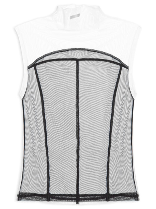 Blusa Feminina Sleeveless Tule Recortes - Preto Blusa Feminina Sleeveless Tule Recortes - Preto