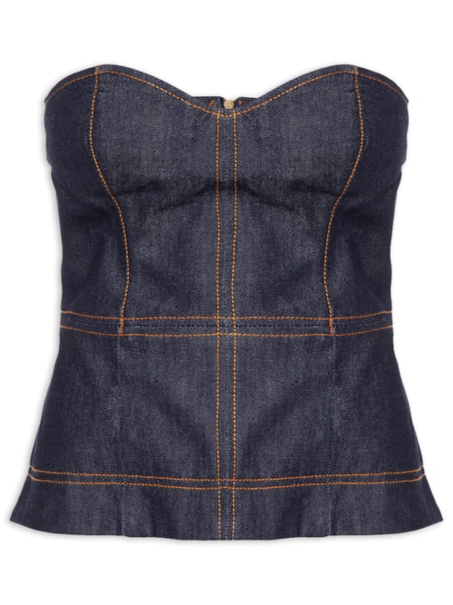 Blusa Feminina Sem Alça Jeans Raw - Azul Blusa Feminina Sem Alça Jeans Raw - Azul