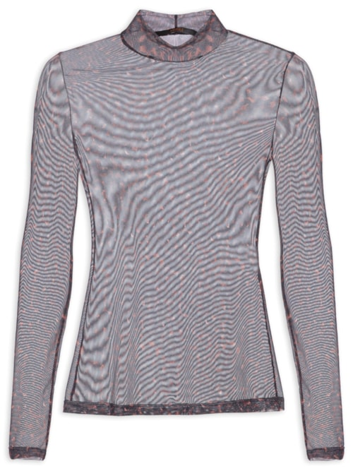 Blusa Feminina Tule Segunda Pele Textura Bean Col - Marrom Blusa Feminina Tule Segunda Pele Textura Bean Col - Marrom