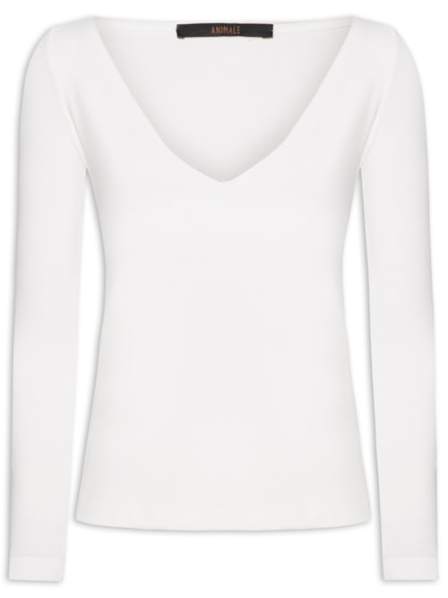 Blusa Feminina Decote V Aberto - Branco Blusa Feminina Decote V Aberto - Branco