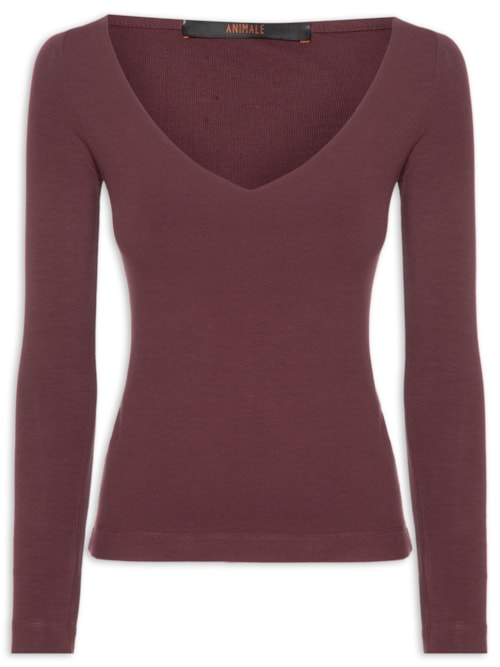 Blusa Feminina Decote V Aberto Boho - Marrom Blusa Feminina Decote V Aberto Boho - Marrom