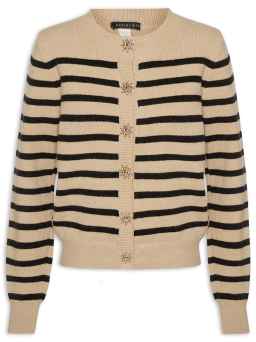 Cardigan Feminino Listrado Em Tricot Marrom
