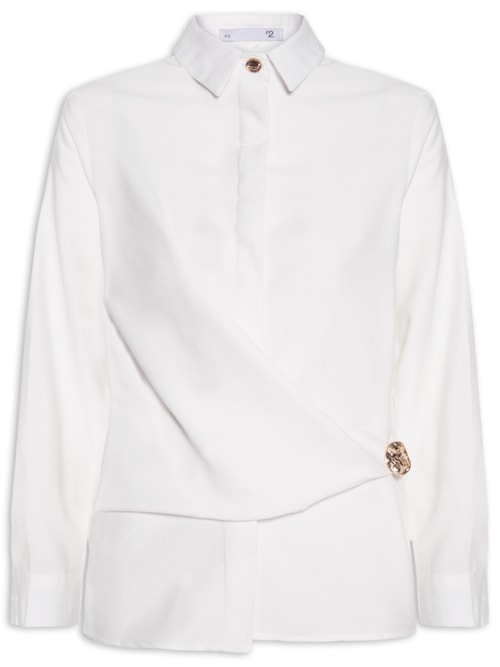 Camisa Feminina Oversized Com Transpasse - Off White Camisa Feminina Oversized Com Transpasse - Off White