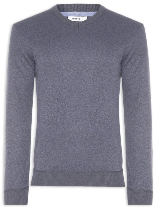 Suéter Tricot Masculino Gola V Básico - Cinza Suéter Tricot Masculino Gola V Básico - Cinza