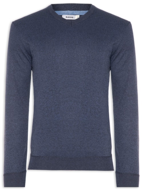 Suéter Tricot Masculino Gola V Básico - Azul Suéter Tricot Masculino Gola V Básico - Azul