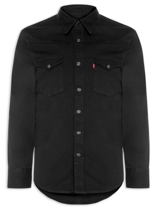 Camisa Jeans Masculina Manga Longa Barstow Western Standard - Preto
