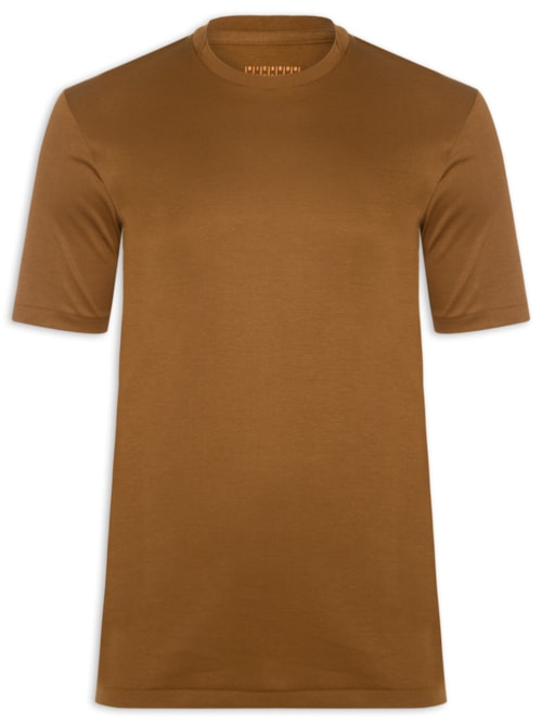 Camiseta Masculina Interlock Sobreposição De Gola Em Algodão Pima - Bege Camiseta Masculina Interlock Sobreposição De Gola Em Algodão Pima - Bege