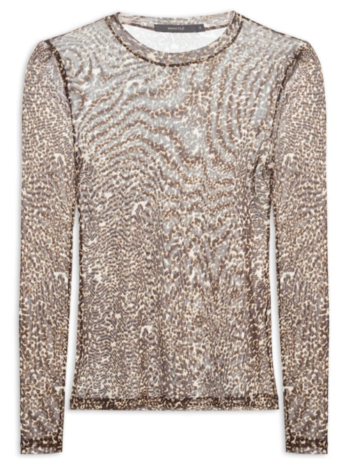Blusa Feminina Tule Manga Longa Estampa Kira - Animal Print Blusa Feminina Tule Manga Longa Estampa Kira - Animal Print