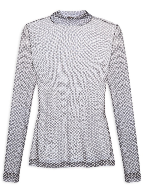 Blusa Feminina Gola Alta De Tule - Preto Blusa Feminina Gola Alta De Tule - Preto