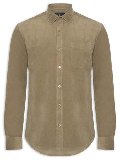 Camisa Masculina Casual Veludo Lisa Basic - Bege Camisa Masculina Casual Veludo Lisa Basic - Bege