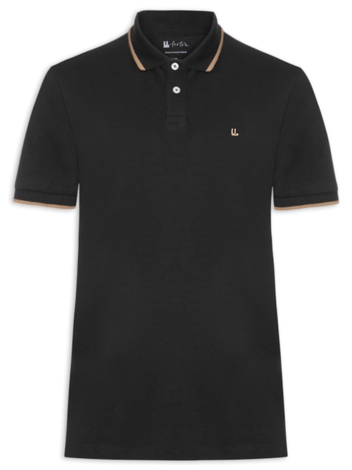 Pólo Masculina Piquet Manga Curta Friso - Preto Pólo Masculina Piquet Manga Curta Friso - Preto