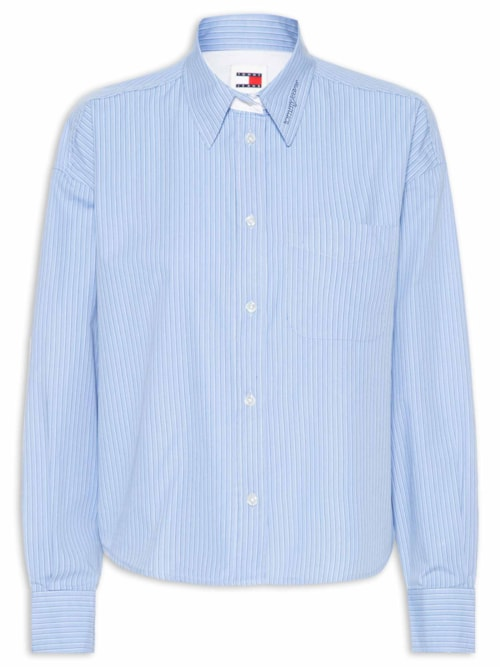 Camisa Feminina Manga Longa Crop Oxford - Azul Camisa Feminina Manga Longa Crop Oxford - Azul