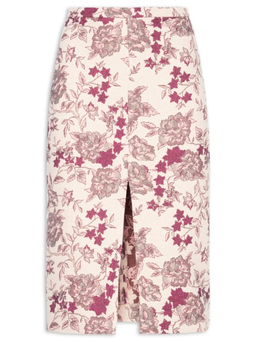 Saia Midi Com Fenda Em Jacquard - Rosa Saia Midi Com Fenda Em Jacquard - Rosa