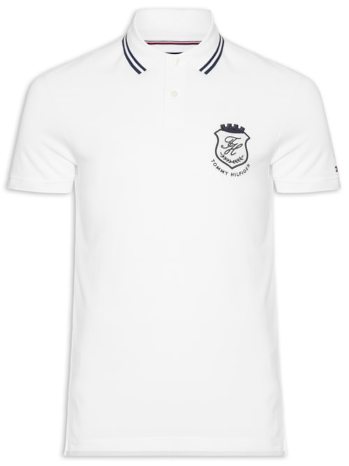 Polo Masculina Regular Fit Gola Friso Duplo e Brasão Branco