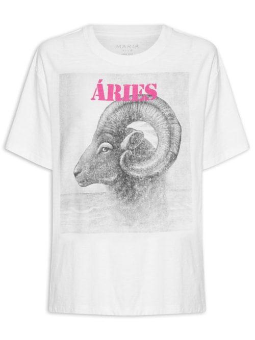 Camiseta Feminina Signo Áries - Branco Camiseta Feminina Signo Áries - Branco