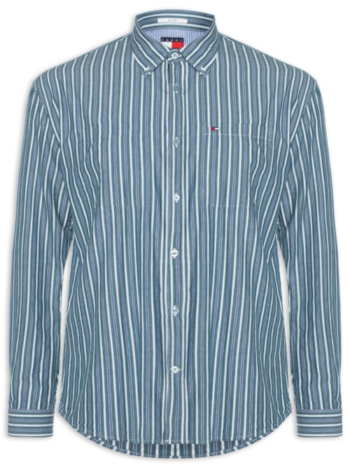 Camisa Masculina Listrada Relaxed Fit - Azul Camisa Masculina Listrada Relaxed Fit - Azul