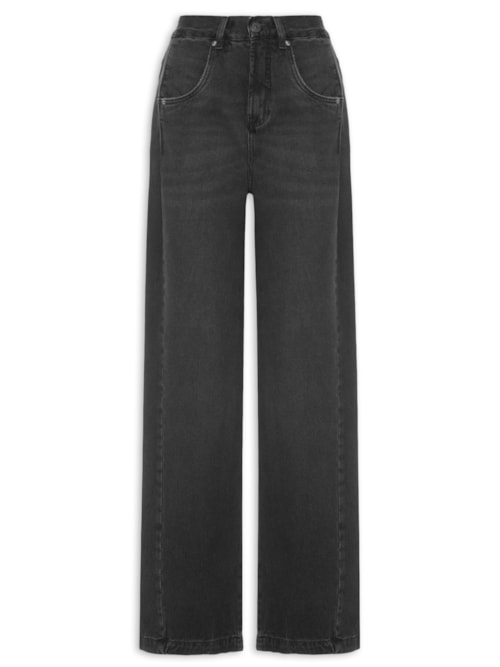 Calça Feminina Jeans Recorte Com Prega - Preto Calça Feminina Jeans Recorte Com Prega - Preto