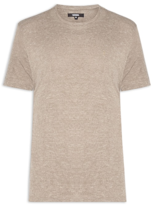 Camiseta Masculina Malha Tricot Gola Careca - Bege Camiseta Masculina Malha Tricot Gola Careca - Bege