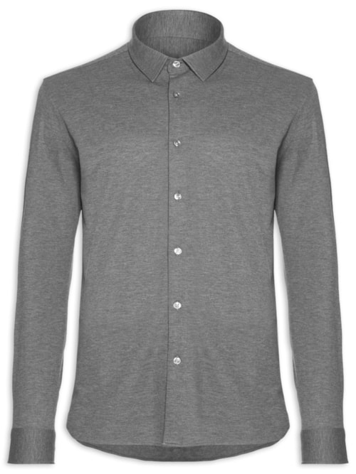 Camisa Masculina De Malha Mescla Manga Longa - Cinza