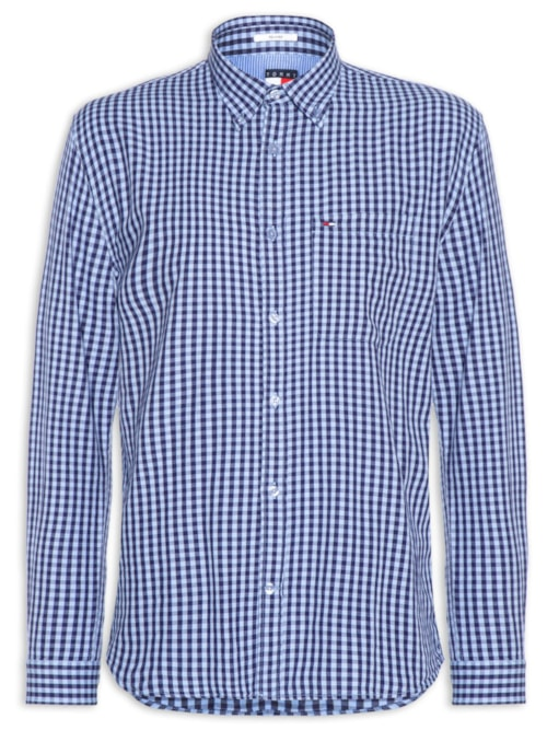 Camisa Masculina Relaxed Fit Xadrez Com Bolso - Azul
