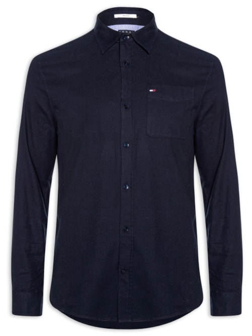 Camisa Masculina Regular Fit Com Bolso - Azul