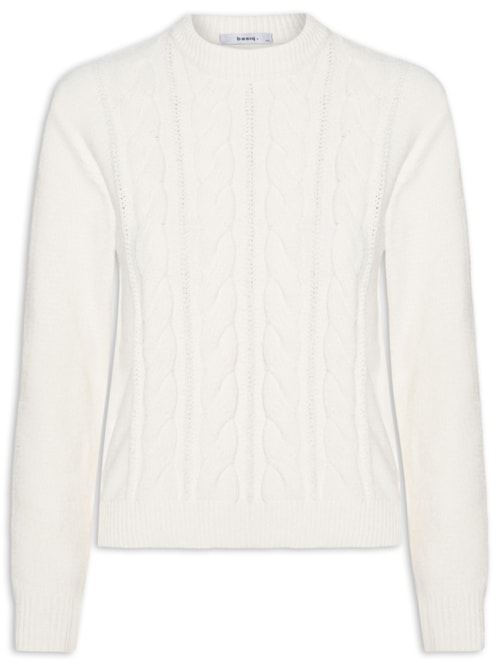 Suéter Feminino Trançado Em Tricot - Branco