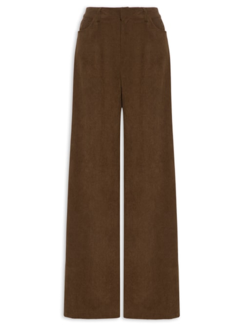 Calça Feminina Pantalona Em Veludo Cotelê - Marrom